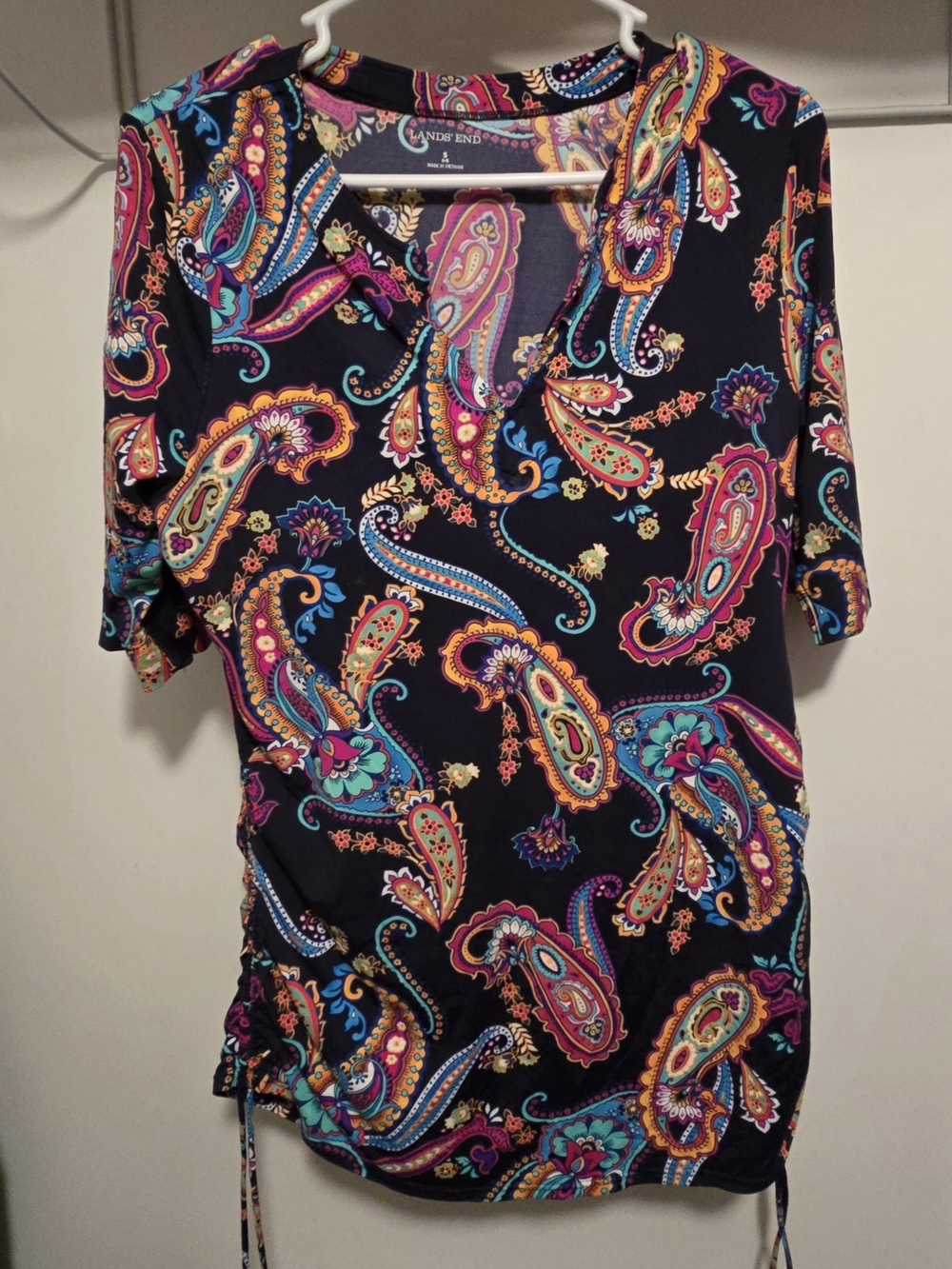 Lands' End Black Paisley Short Sleeve Tee with Multicolor Accents
